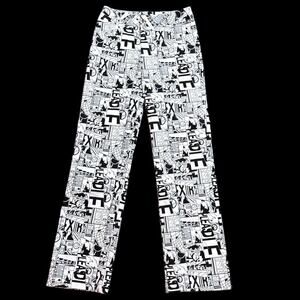 Princess Polly Newsprint Pants Women’s All Over Print White Black Straight Sz 6